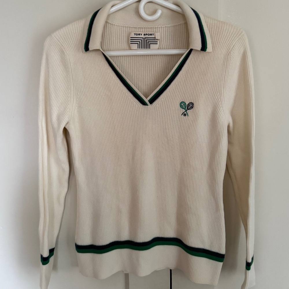 Tory Sport Ribbed Merino Polo Sweater